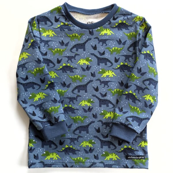 Långärmad t-shirt med dinosaurier på blått