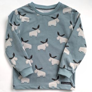 Långärmad t-shirt med älgar på blågrått