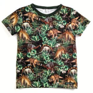 Kortärmad t-shirt med dinosaurier på grönt