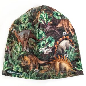 Mössa med dinosaurier på grönt