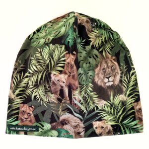Mössa storlek 50/52, 2-4 år - Lejon på grönt