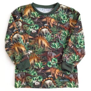 Långärmad t-shirt med dinosaurier på grönt
