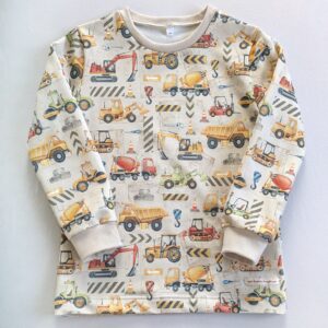 Sweatshirt, 3-4 år, storlek 104 - Byggfordon på beige botten